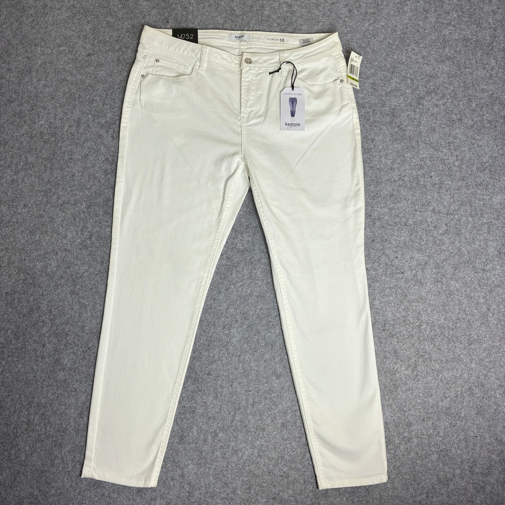 NWT Kensie Jeans 35x27 Effortless Ankle Skinny Fit Pants White Mid Rise Stretch